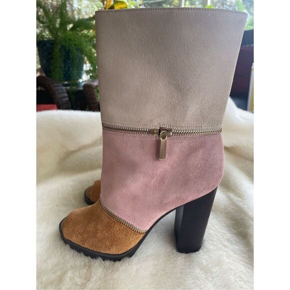 Katy Perry Evelyn Almond Suede Peep Mid-Calf Boot Sz 6.5 - Picture 3 of 11